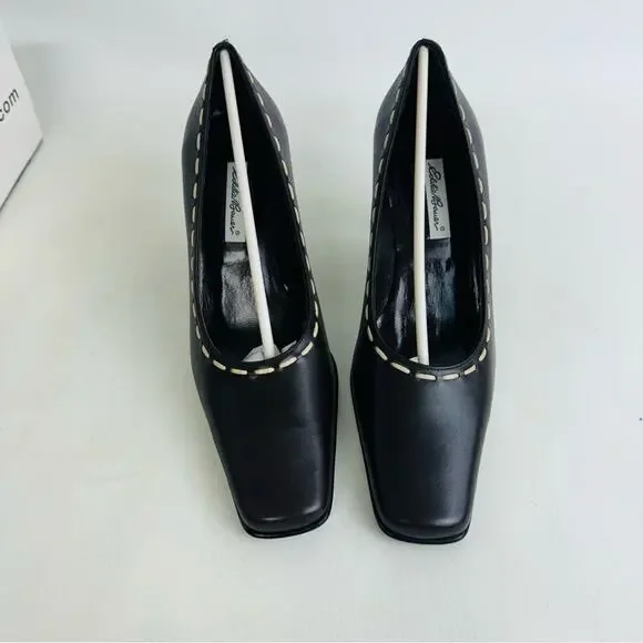 Eddie Bauer Pumps Heels‎ Dark Brown Leather Squared Toe Slip On Shoes Size 7M - Picture 5 of 12